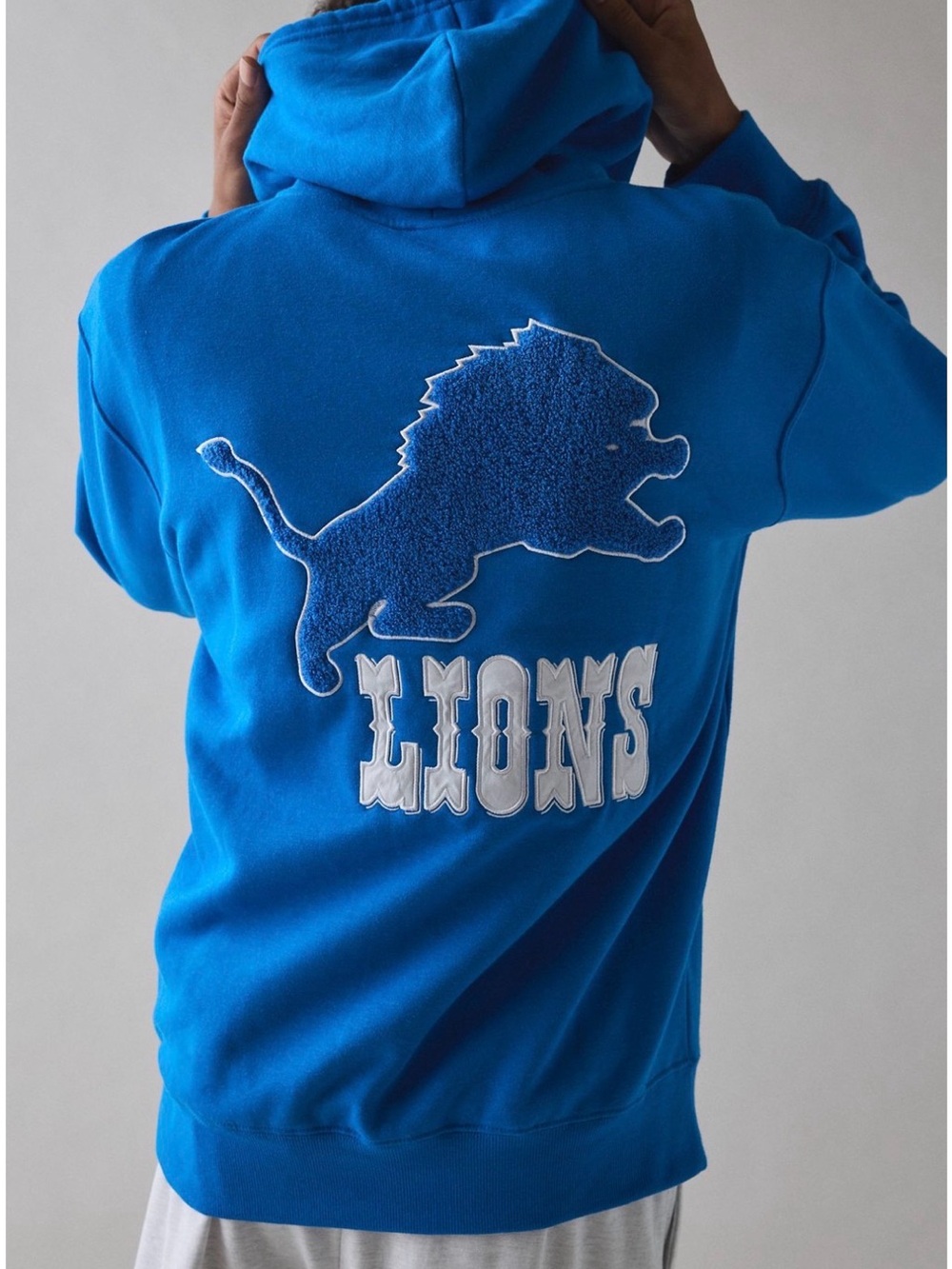 Ultra Game UO Exclusive NFL Detroit Lions Chenille Patch Hoodie Sweatshirt-New-S